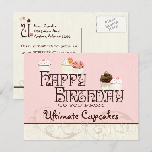 Letter U Gelukkige Verjaardag Cupcake Zakelijke an Briefkaart (Voorkant / Achterkant)