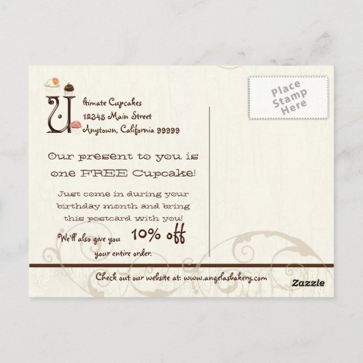 Letter U Gelukkige Verjaardag Cupcake Zakelijke an Briefkaart (Achterkant)