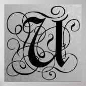 Letter U, Gothic Monogram Black Poster (Voorkant)