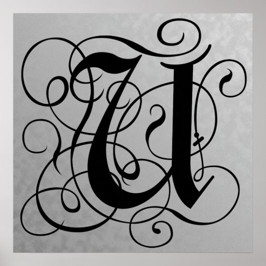 Letter U, Gothic Monogram Black Poster (Voorkant)
