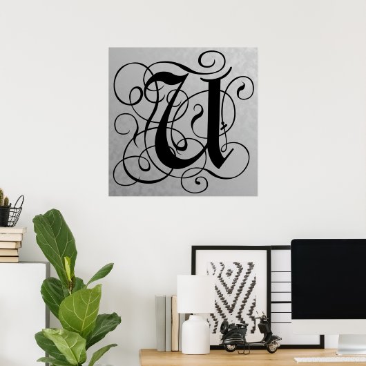 Letter U, Gothic Monogram Black Poster (Thuiskantoor)