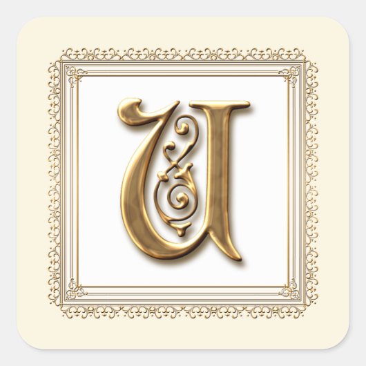 Letter U - Goud & Kant Classic Formele Huwelijkssl Vierkante Sticker (Voorkant)