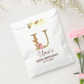 Letter U Gouden Monogram Roze Rozen Bedankzakje (Gezegeld)
