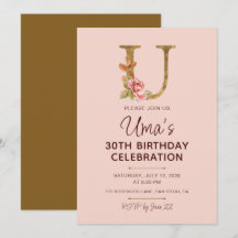 Letter U Gouden Monogram Roze Rozen