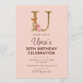 Letter U Gouden Monogram Roze Rozen Kaart (Voorkant)