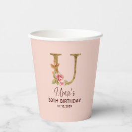 Letter U Gouden Monogram Roze Rozen Papieren Bekers