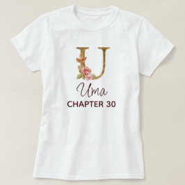 Letter U Gouden Monogram Roze Rozen Verjaardag T-shirt