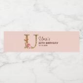 Letter U Gouden Monogram Roze Rozen Waterfles Etiket (Enkel label)