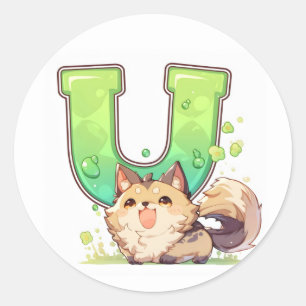 Letter U Hond Anime Ronde Sticker