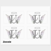 Letter U Initiaal Monogram met Angel Wings & Halo Rechthoekige Sticker (Vel)