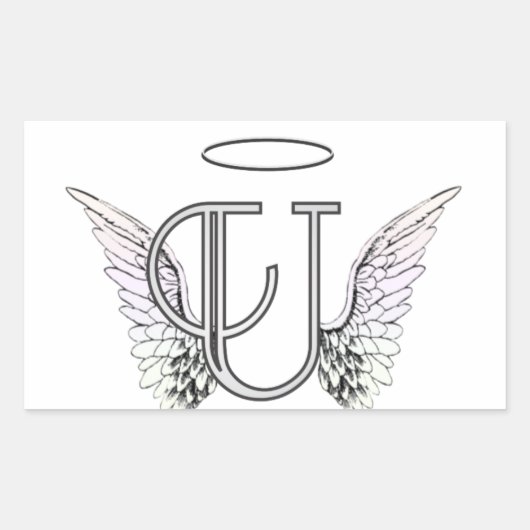 Letter U Initiaal Monogram met Angel Wings & Halo Rechthoekige Sticker (Voorkant)