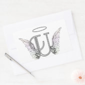 Letter U Initiaal Monogram met Angel Wings & Halo Rechthoekige Sticker (Envelop)
