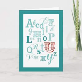Letter U Initiële Naam Alfabet Verjaardag Teal & R Kaart