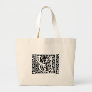 Letter U Medieval Monogram  Initiaal Brede Grote Tote Bag
