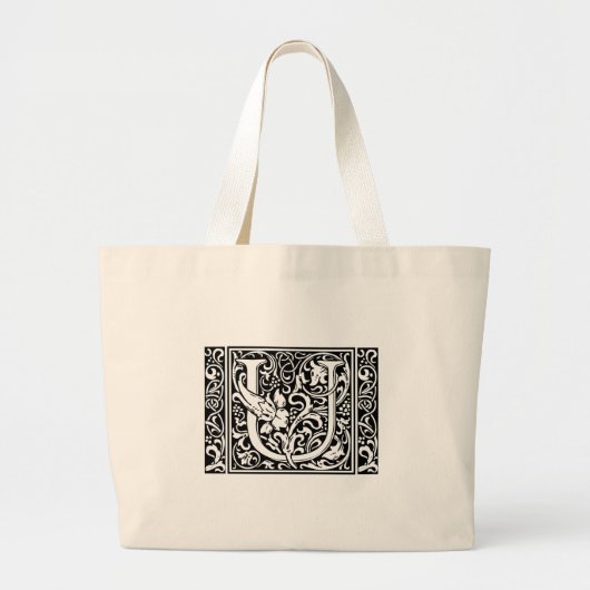 Letter U Medieval Monogram  Initiaal Brede Grote Tote Bag (Voorkant)