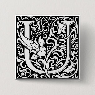 Letter U Medieval Monogram  Initiaal Vierkante Button 5,1 Cm