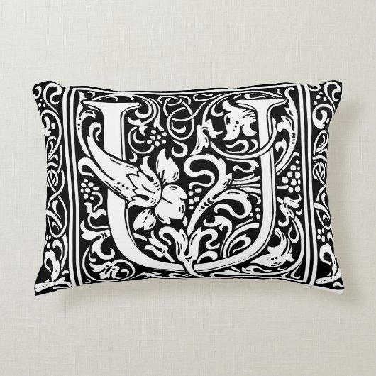 Letter U Middeleeuws Monogram Art Nouveau Accent Kussen (Voorkant)