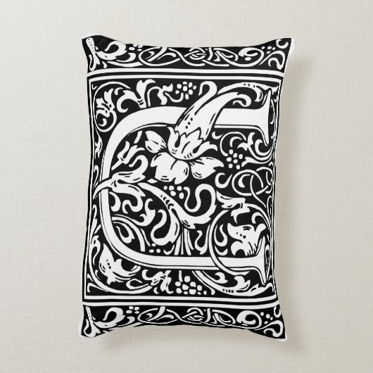 Letter U Middeleeuws Monogram Art Nouveau Accent Kussen (Achterkant (Verticaal))