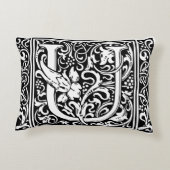 Letter U Middeleeuws Monogram Art Nouveau Accent Kussen (Achterkant)