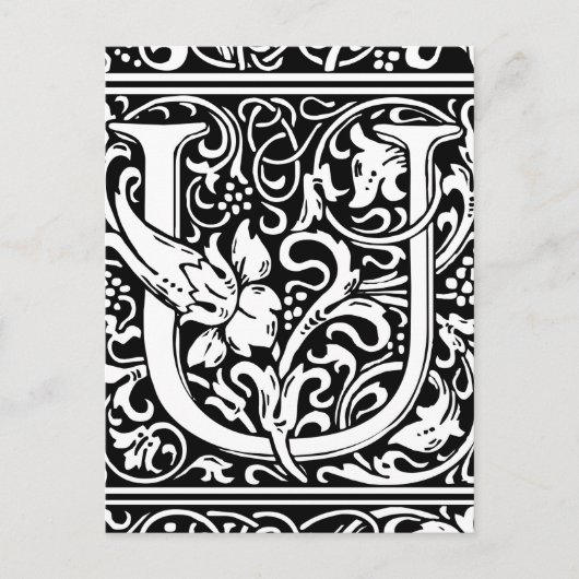 Letter U Middeleeuws Monogram Art Nouveau Briefkaart (Voorkant)
