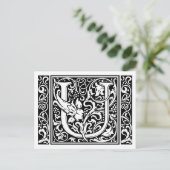 Letter U Middeleeuws Monogram Art Nouveau Briefkaart (Staand voorkant)