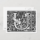 Letter U Middeleeuws Monogram Art Nouveau Briefkaart (Voorkant / Achterkant)