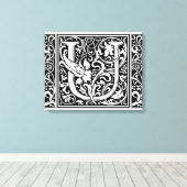 Letter U Middeleeuws Monogram Art Nouveau Canvas Afdruk (Insitu (Houten vloer))