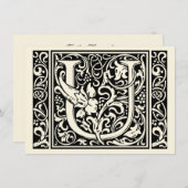Letter U Middeleeuws Monogram Art Nouveau Kaart (Voorkant / Achterkant)