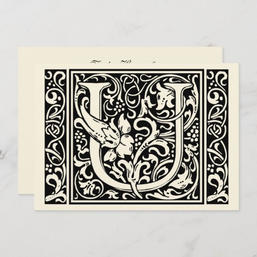 Letter U Middeleeuws Monogram Art Nouveau Kaart (Voorkant / Achterkant)