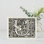 Letter U Middeleeuws Monogram Art Nouveau Kaart (Staand voorkant)