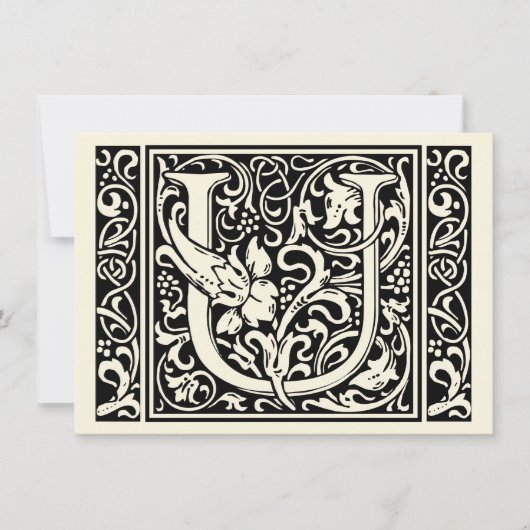Letter U Middeleeuws Monogram Art Nouveau Kaart (Voorkant)