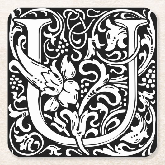 Letter U Middeleeuws Monogram Art Nouveau Kartonnen Onderzetters (Voorkant)