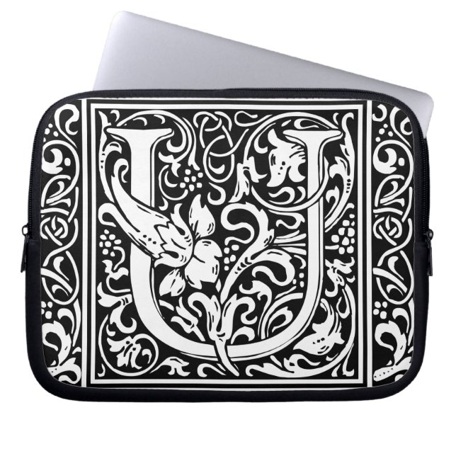 Letter U Middeleeuws Monogram Art Nouveau Laptop Sleeve (Voorkant)