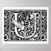 Letter U Middeleeuws Monogram Art Nouveau Poster (Voorkant)