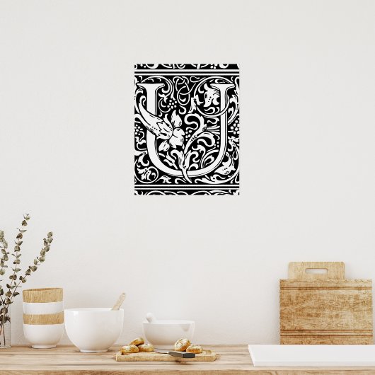 Letter U Middeleeuws Monogram Art Nouveau Poster (Keuken)