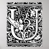 Letter U Middeleeuws Monogram Art Nouveau Poster (Voorkant)