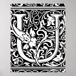 Letter U Middeleeuws Monogram Art Nouveau Poster