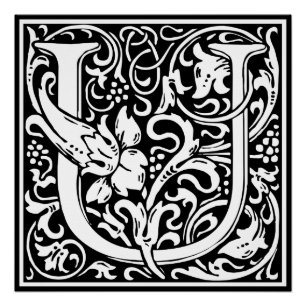 Letter U Middeleeuws Monogram Art Nouveau Poster