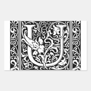 Letter U Middeleeuws Monogram Art Nouveau Rechthoekige Sticker