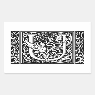 Letter U Middeleeuws Monogram Art Nouveau Rechthoekige Sticker