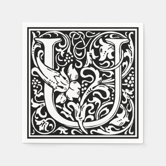 Letter U Middeleeuws Monogram Art Nouveau Servet (Voorkant)