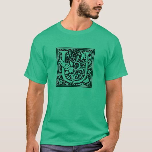 Letter U Middeleeuws Monogram Art Nouveau T-shirt (Voorkant)