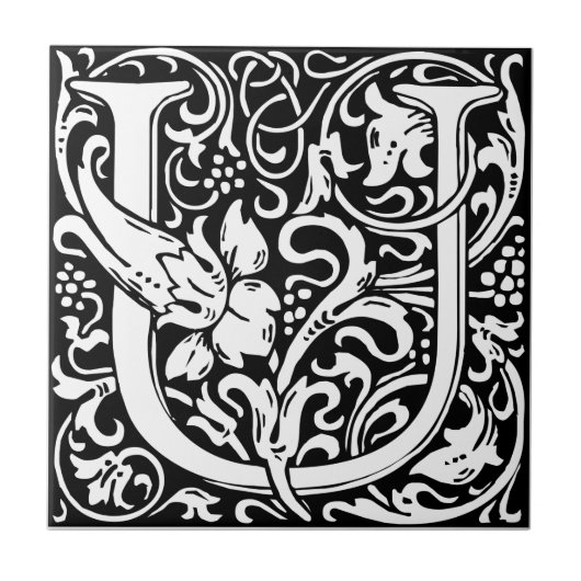 Letter U Middeleeuws Monogram Art Nouveau Tegeltje (Voorkant)