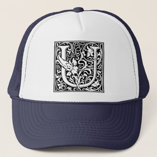 Letter U Middeleeuws Monogram Art Nouveau Trucker Pet (Voorkant)