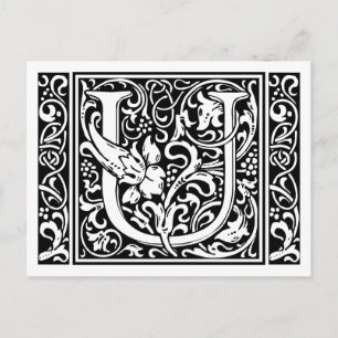 Letter U Middeleeuwse Monogram Art Nouveau Briefkaart