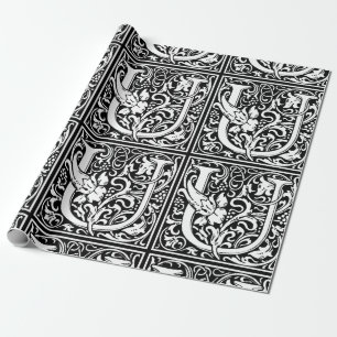Letter U Middeleeuwse Monogram Art Nouveau Cadeaupapier