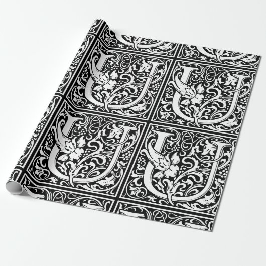 Letter U Middeleeuwse Monogram Art Nouveau Cadeaupapier (Uitgerold)