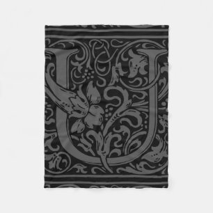 Letter U Middeleeuwse Monogram Art Nouveau Fleece Deken