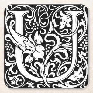Letter U Middeleeuwse Monogram Art Nouveau Kartonnen Onderzetters