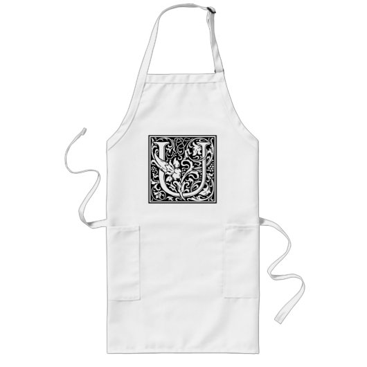 Letter U Middeleeuwse Monogram Art Nouveau Lang Schort (Voorkant)